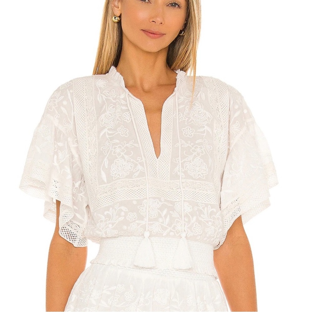 Alice + Olivia Tabitha Embroidered Cotton blouse